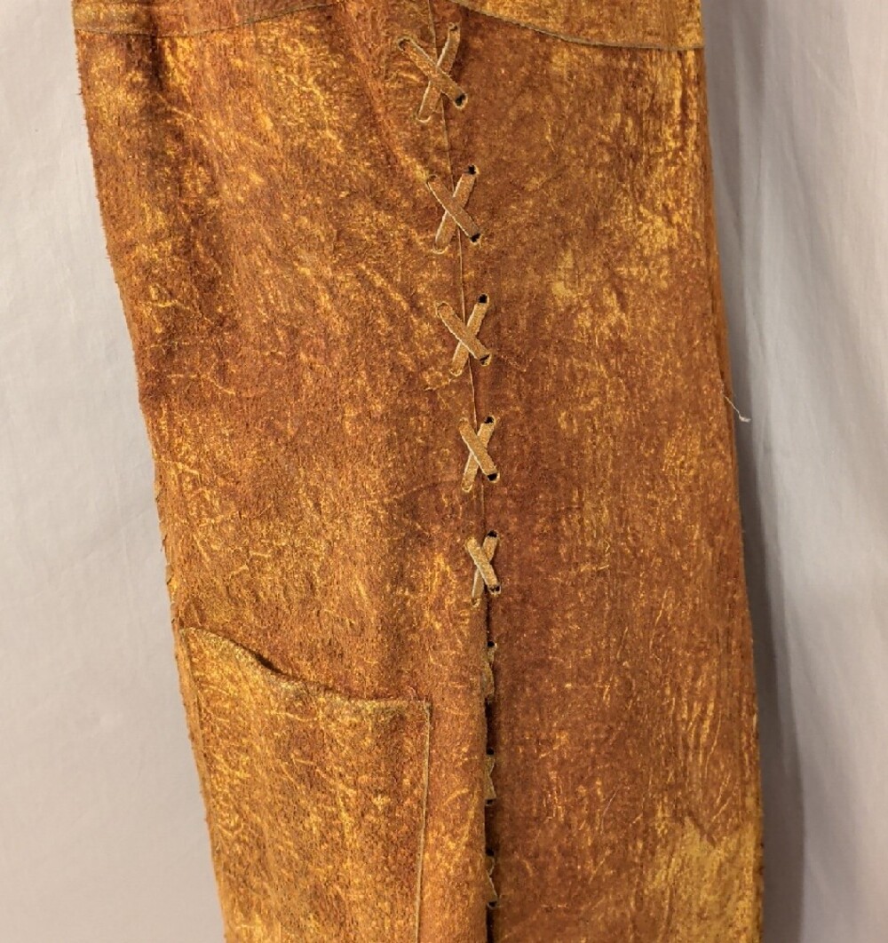 Vintage Suede Leather Long Vest and Pants 60s 70s Mod Groovy Hippie Women's SeeM - Picture 4 of 16